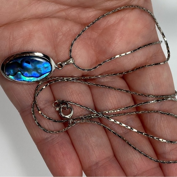 Necklace Abalone Pendant Silver Tone Chain 24” - Picture 10 of 11